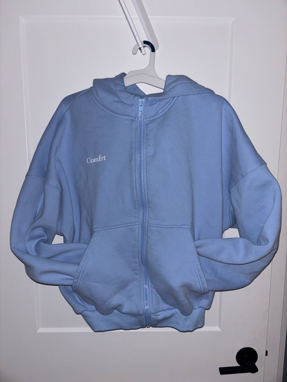 Comfrt Women’s Light Blue Zip-Up Hoodie Jacket- Size XS